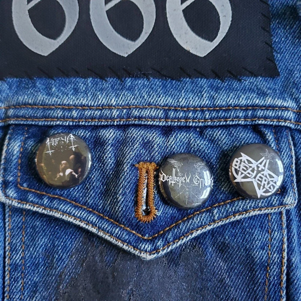 Vintage Marlboro Country Store Vest Mens M Blue Denim Biker Lamb Of God Patch